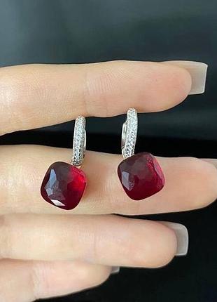 Сережки помеллато срібло 925 /сережки з каменем бордо
