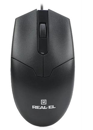 Мышь real-el rm-208 черная, проволочная, 1200 dpi, удобный симметричный корпус, модель el123200030