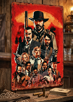 Металлическая винтажная табличка red dead redemption 2 (rdr2) 14х20 см