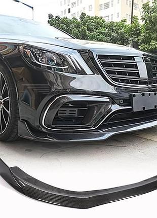 Накладка на передний бампер lip (для s63/s65 amg 2018-2022, карбон) для mercedes s-сlass w222