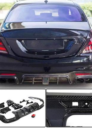 Диффузор заднего бампера с насадками выхлопа (для s63/s65 amg 2018-2021, карбон) для mercedes s-сlass w222