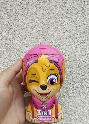 Дитячий шампунь-гель для душу paw patrol skye 3 в 1 з ароматом мигдалю 300 мл