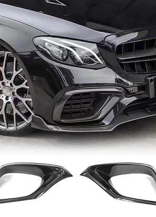 Накладки на передній бампер (для e63 amg 2016-2019, карбон) для mercedes e-сlass w213 рр