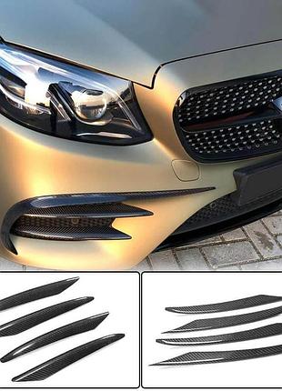 Карбоновые накладки на передний бампер (для amg-line/e43 amg 2016-2019) для mercedes e-сlass w213