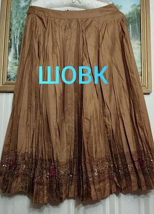Міді шовкова спідниця з вишивкою luisa cerano 100% шовк