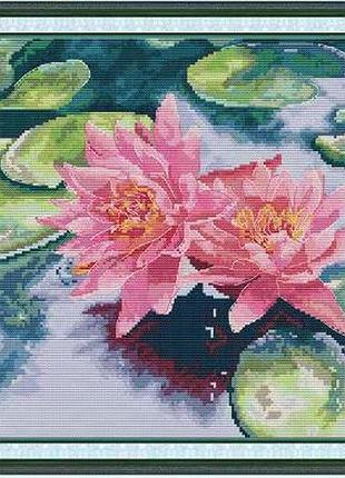 Набір для вишивання за нанесеною на канву схемою "water lilies".aida 14ct printed , 34*35 см