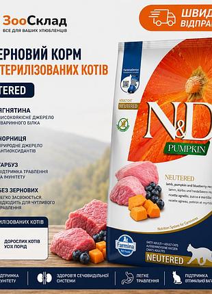 Беззерновий корм farmina n&d neutered lamb pumpkin blueberry для стерилізованих кішок 5 кг