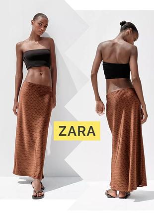 Атласна коричнева спідниця zara s