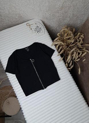 Футболка топ в рубчик на молнии от new look 12-13 лет (152-158)