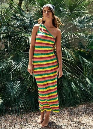 Трикотажна яскрава сукня zara, 55 % льон
