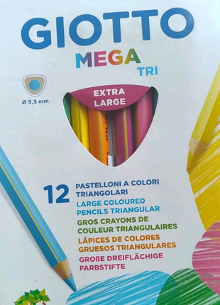 Цветные карандаши giotto mega tri (12 шт) - италия, толстый грифель 5.5 мм