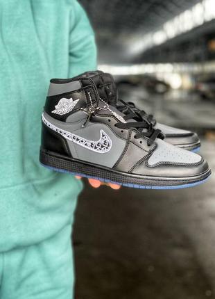 Nike jordan 1, чоловічі чорні рефлективні кросівки найк джордан
