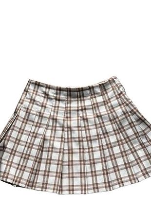 Спідниця h&m divided у клітинку, коричнево-біло-бежевий колір, з бічною блискавкою