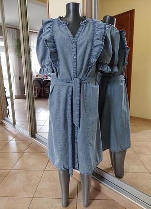 Джинсове з об'ємними рукавами та поясом плаття 👗 сорочка