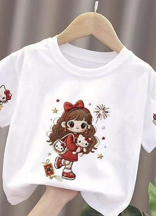 Бавовняна футболка з якісним принтом у стилі « kawaii” hello kittyрозмір 90