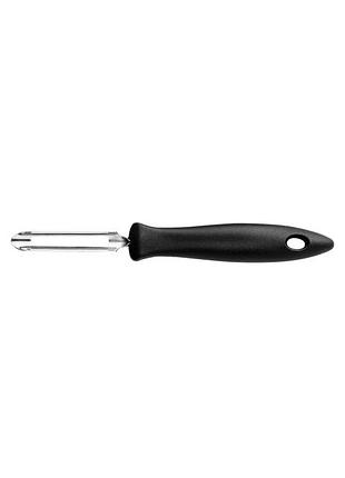 Овочечистка вертикальна fiskars essential 18.4см нержавіюча сталь пластик чорний (1023787)