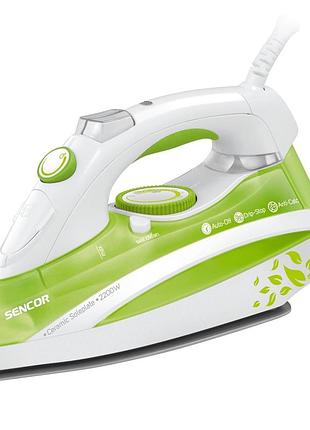 Утюг sencor 2200вт с режимом паровой удар 120 г/мин белый с салатовым (ssi8440gr)