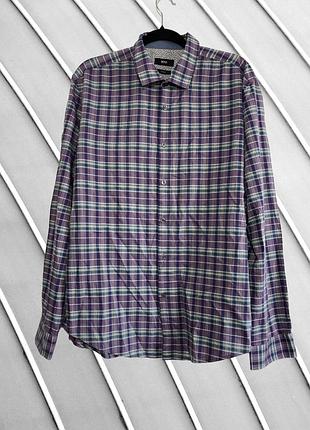 Мужская рубашка hugo boss slim fit размер xl оригинал хлопковая рубашка в клетку хюго босс серо-фиолетовая рубашка стан идеал как новый люкс xl