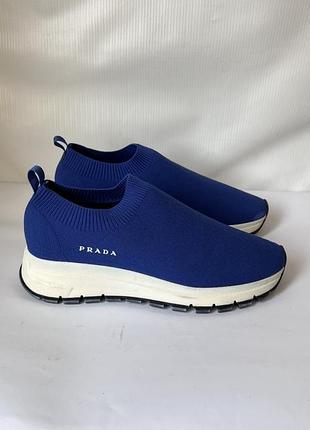 Сині текстильні кросівки slip-on у стилі prada