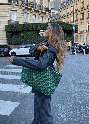 Сумка шопер зелёная з монограмою goyard