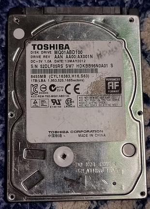 Неробочий hdd 2.5 1 тб toshiba 5400 жорсткий диск mq01abd100 тоби