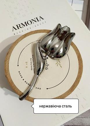 Брошка велика квітка тюльпан  нержавіюча сталь під срібло мінімалізм брошь тюльпанчик квіточка пін значок