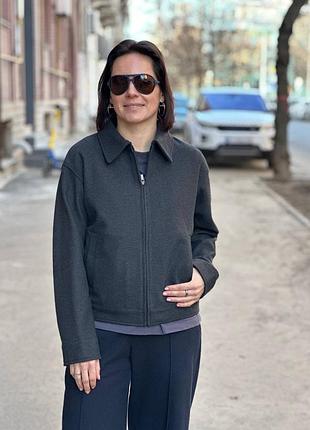 Кофта uniqlo темно- сiра brushed jersey zip-up blouson