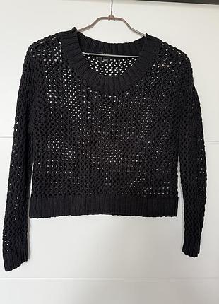 Стильний ажурний укорочений светр h&m чорного кольору розміру 38 🖤