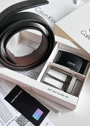 Кожаный ремень calvin klein с пряжкой, мужской подарочный набор ремень из натуральной кожи келвин клян