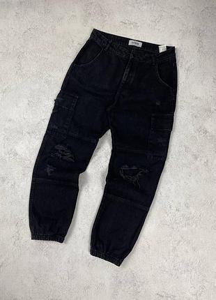 Чорні однотонні карго джогери джинси new look denim з рваностями