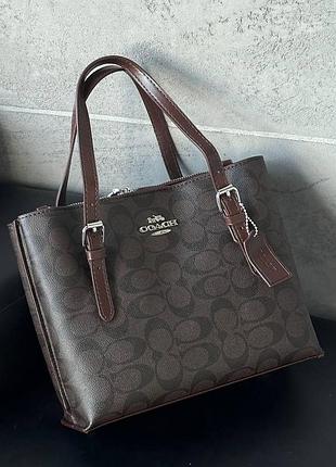 Сумка coach, сумка коач, сумка на плечо, сумка на 3 отделения шоколадный