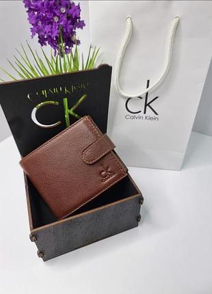 Кожаный мужской кошелек calvin klein, кошелек кельвин кляйн, кожаное портмоне, мужской портмоне рыже-коричневый
