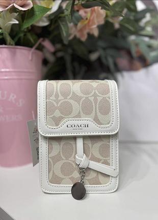 Маленька сумка для телефона coach, барсетка для телефона, сумка коач, сумка через плече, крос-боді