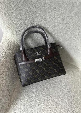 Жіноча сумка guess, сумка гесс, сумка тоут, модна сумка, офісна сумка, сумка через плече шоколадний