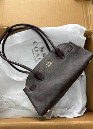 Сумка coach багет, женская сумка коач, сумка багет, сумка с двумя длинными ручками шоколадний