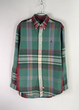 Vintage ralph lauren faded plaid multicolor flannel shirt l size