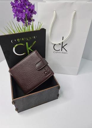Кожаный мужской кошелек calvin klein, кошелек кельвин кляйн, кожаное портмоне, мужской портмоне темно-коричневий