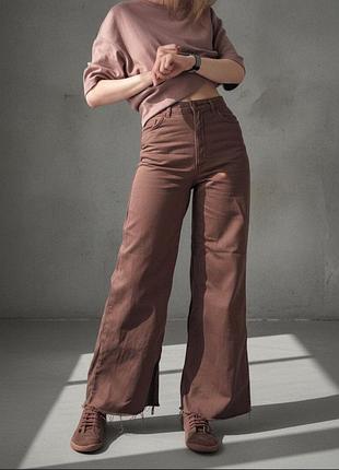 Широкі італійські джинси super wide leg з необробленим краєм. р. 28