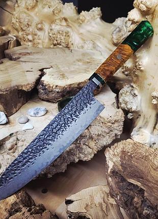 Японский шеф-нож gyuto 35 см, дамасская сталь vg-10 (73 слоев), рукоять из стабилизированной древесины и смолы