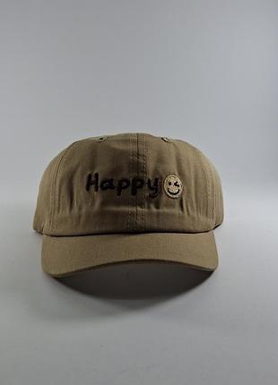 Милая детская кепка "happy" со смайликом (цвет лесной орех) 🧢 |46-48|