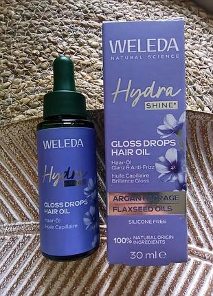 💜оригінал 30ml. weleda hydra shine gloss drops hair oil натуральна рослинна олія для живлення та зміцнення волосся