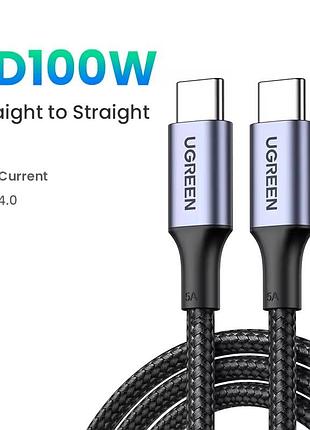 Кабель ugreen черный плетеный 1м type c — usb c 100w 1.5 м для айфона и самсунга iphone samsung быстрая зарядка 5a