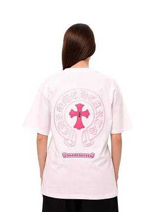 Chrome hearts t-shirt white with pink logo ch109-wt