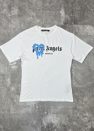 Футболка palm angels white heart st. moritz палм анжелс біла з блакитним серцем оригінал oversize оверсайз чоловіча жіноча s m стан ідеал