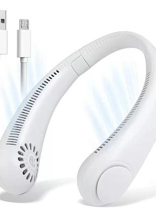 Портативный безлопастной вентилятор на шею wx-6504 neck fan х5 с аккумулятором 4000 мач 3 режима обдува зарядка usb белый