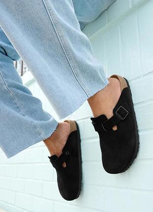 Birkenstock boston soft footbed suede leather black