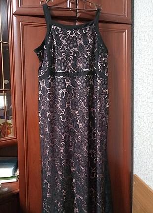 Платье вечернее, гипюр черный с подкладкой, фасон- сарафан, максы