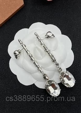 Серьги александр маккуин alexander mcqueen crystal drop earrings silver люкс качество