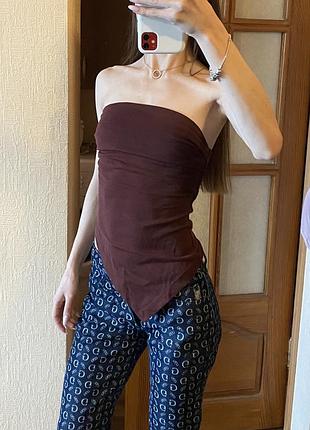 Топ бандо жіночий zara шоколадний асиметричний без бретелей