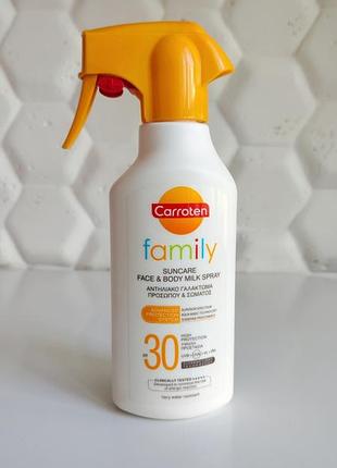 Сонцезахисне молочко - спрей для лица и тела carroten family suncare с фактором защиты spf 30 для обличчя тіла